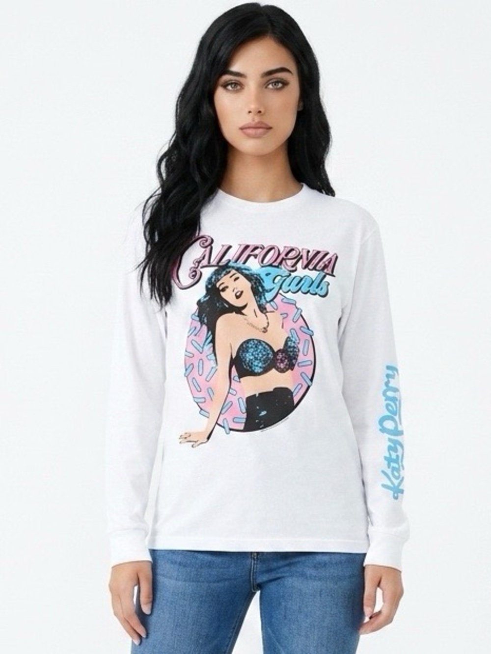 Katy Perry Play California Girls White Graphic Long Sleeve Tee Size S